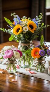 1. Mason Jar Flower Centrepieces
