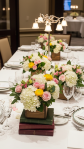 5. Books and Flower Centrepieces