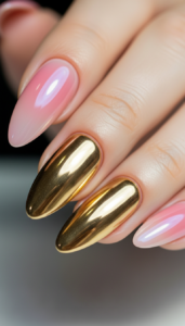 9. Gold Chrome Accent Nails