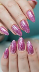 Pink Glitter Nails