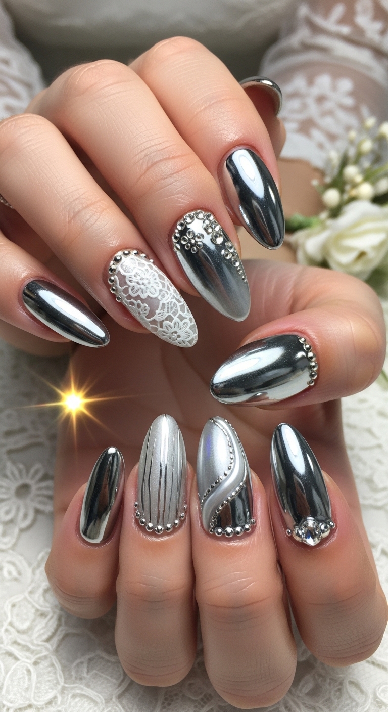 10 Chrome Bridal Nails That Make Every Wedding Photo Sparkle